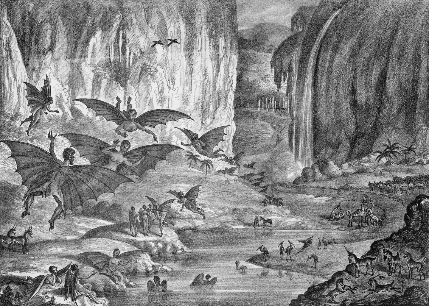 Lebensformen auf dem Mond - Illustration aus der Zeitung New York Sun, 1835